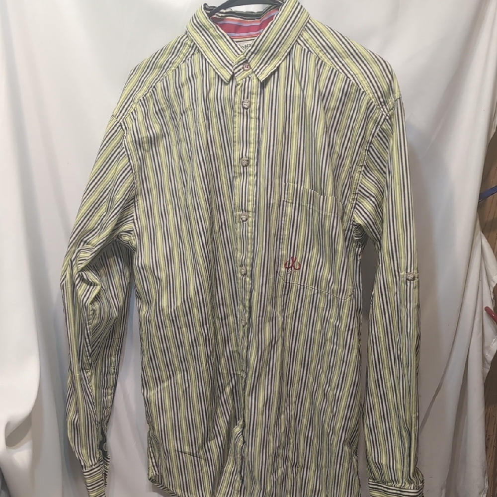Montauk Tackle Co.  Striped Button-Down Shirt - Yellow/Green Stripe  Size Medium